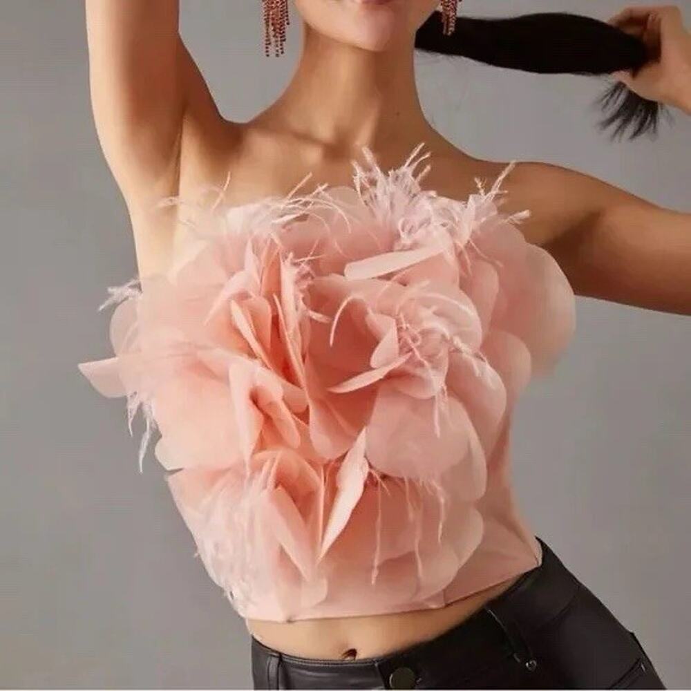 Anthropologie Mare Mare Pink 3D Flower Corset Top M